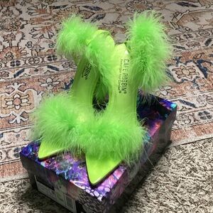 Cape Robbin Neon Green Feathered Heels